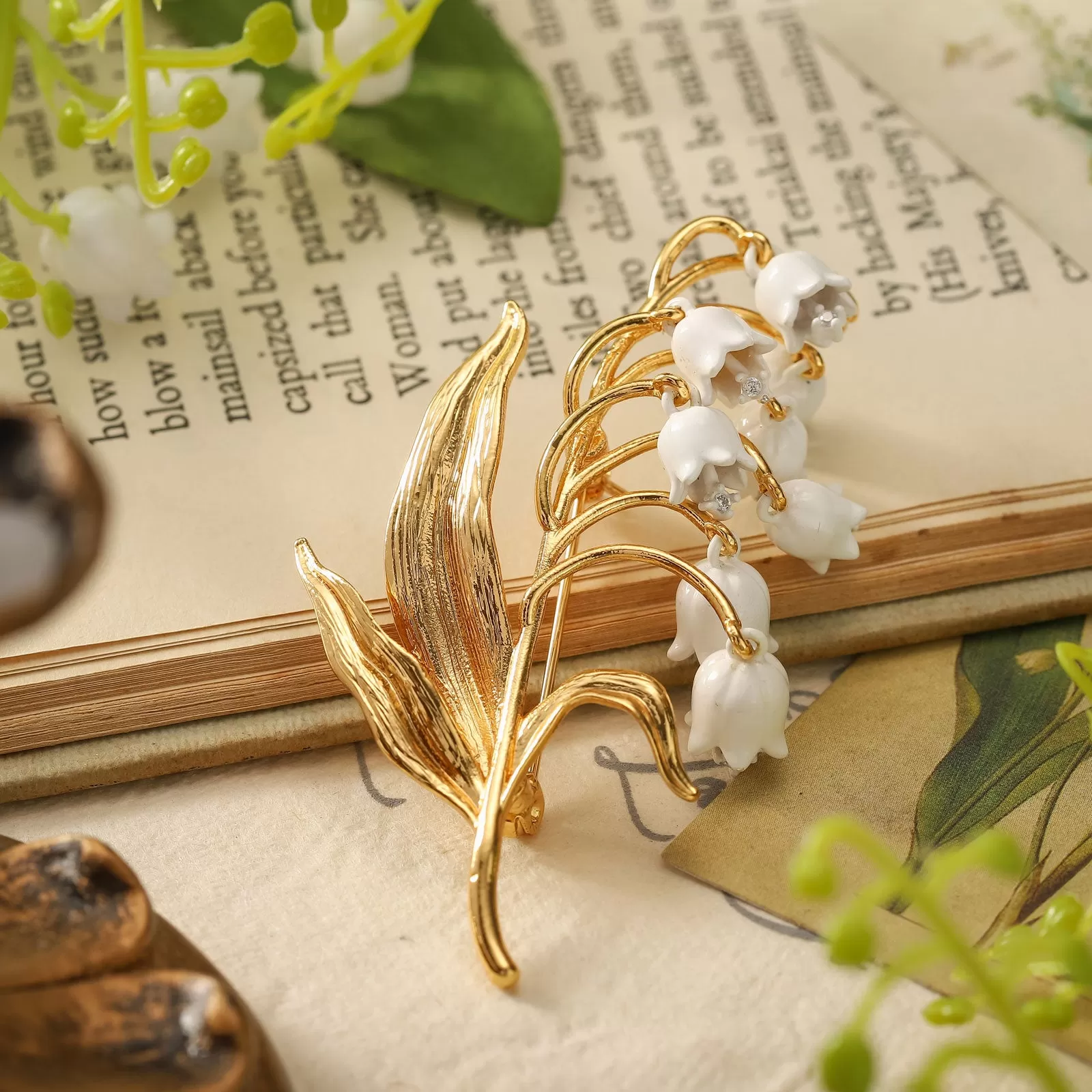 Golden Lily of The Valley Brooch