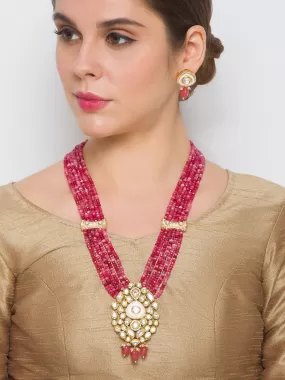 Golden, Tomato Red, Crème, Kundan Polki, Necklace Set