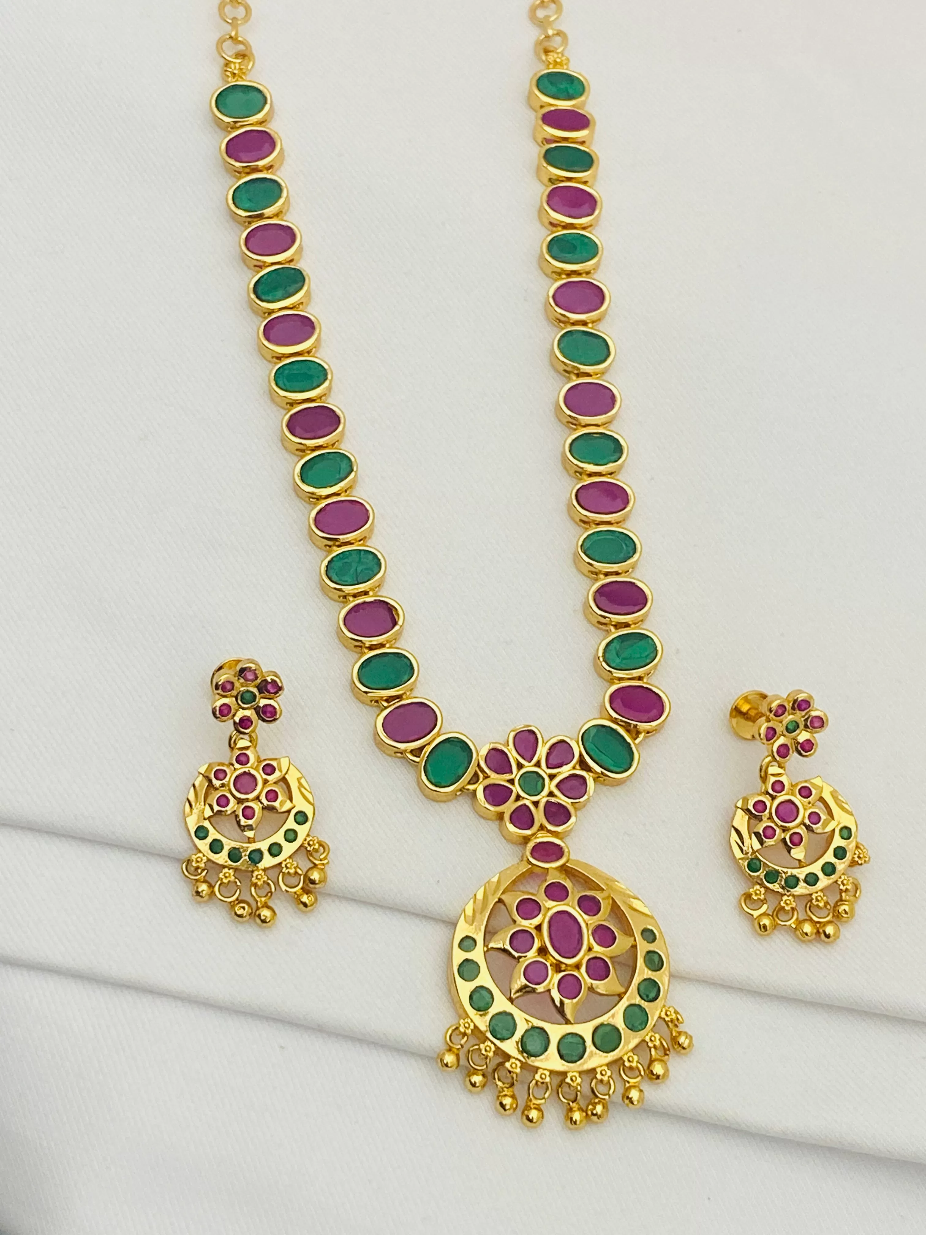 Gorgeous Multi Color Gold Plated Necklace With Earring Sets