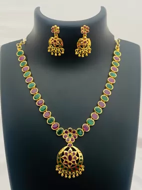 Gorgeous Multi Color Gold Plated Necklace With Earring Sets