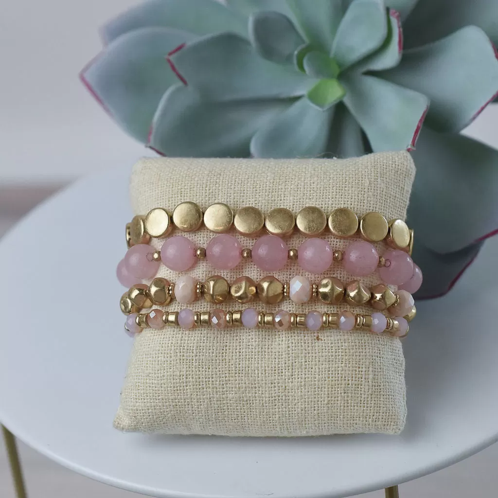 Haley Pink Beaded Stretch Bracelet Stack