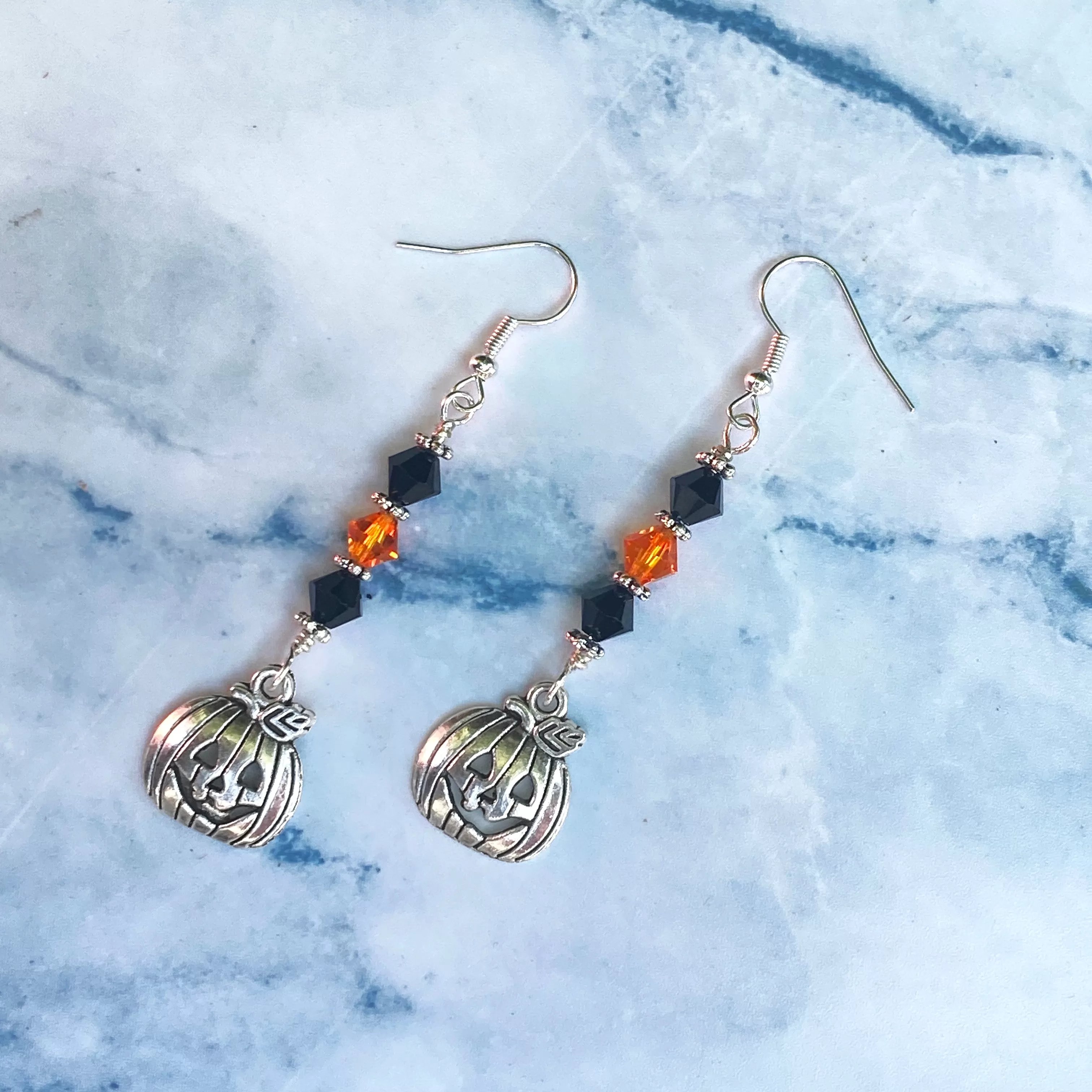 Halloween Pumpkin and Swarovski Crystal Dangle Earrings