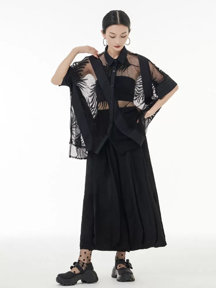 Hayato Sheer Leaf Blouse - Black