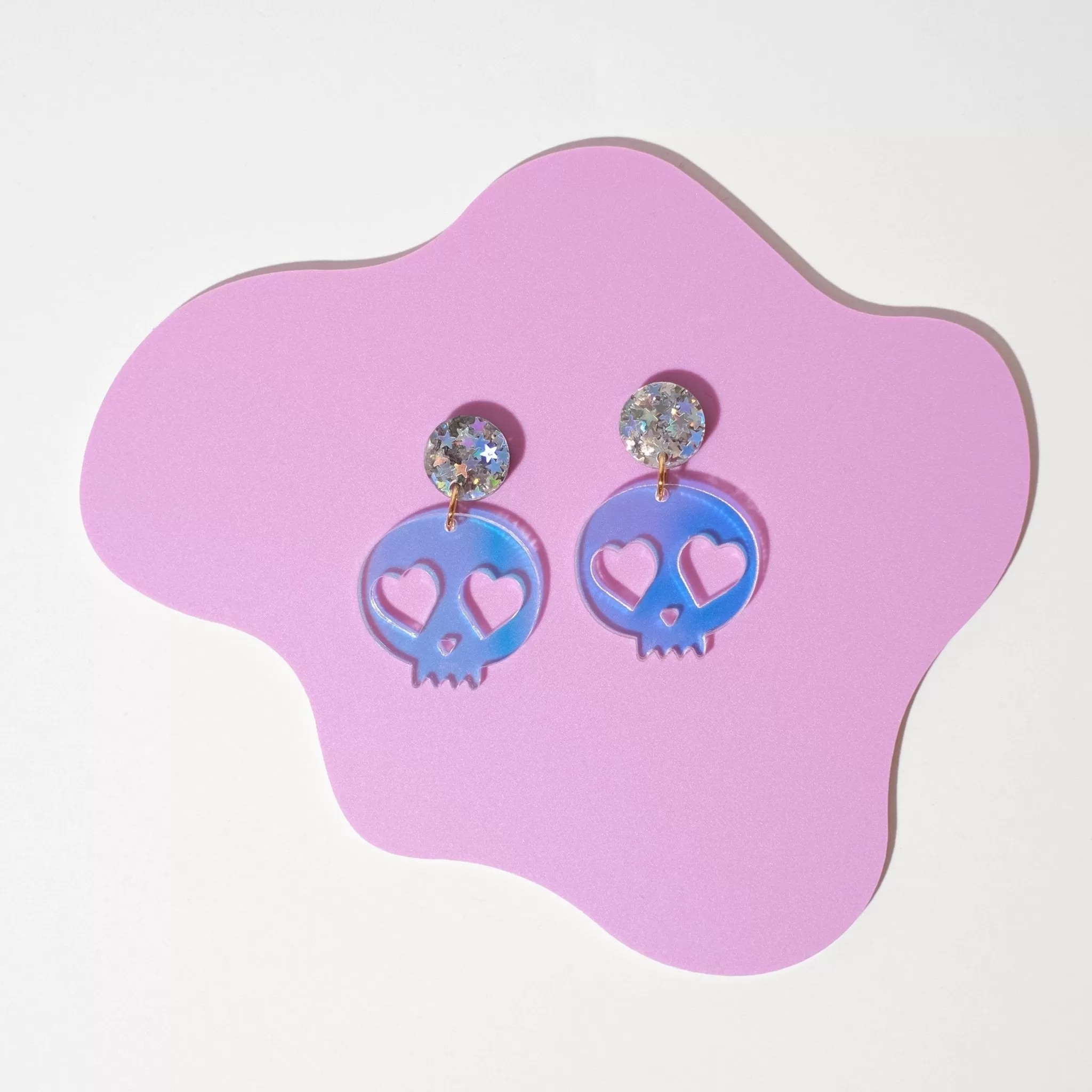 Heart Eye Skull Iridescent Dangle Earrings