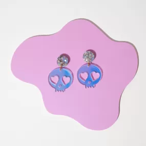 Heart Eye Skull Iridescent Dangle Earrings