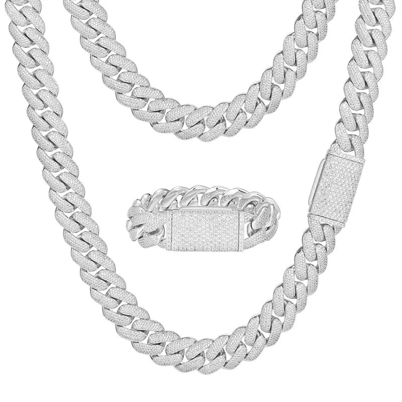 Iced Out Cuban Chain Necklace and Bracelet