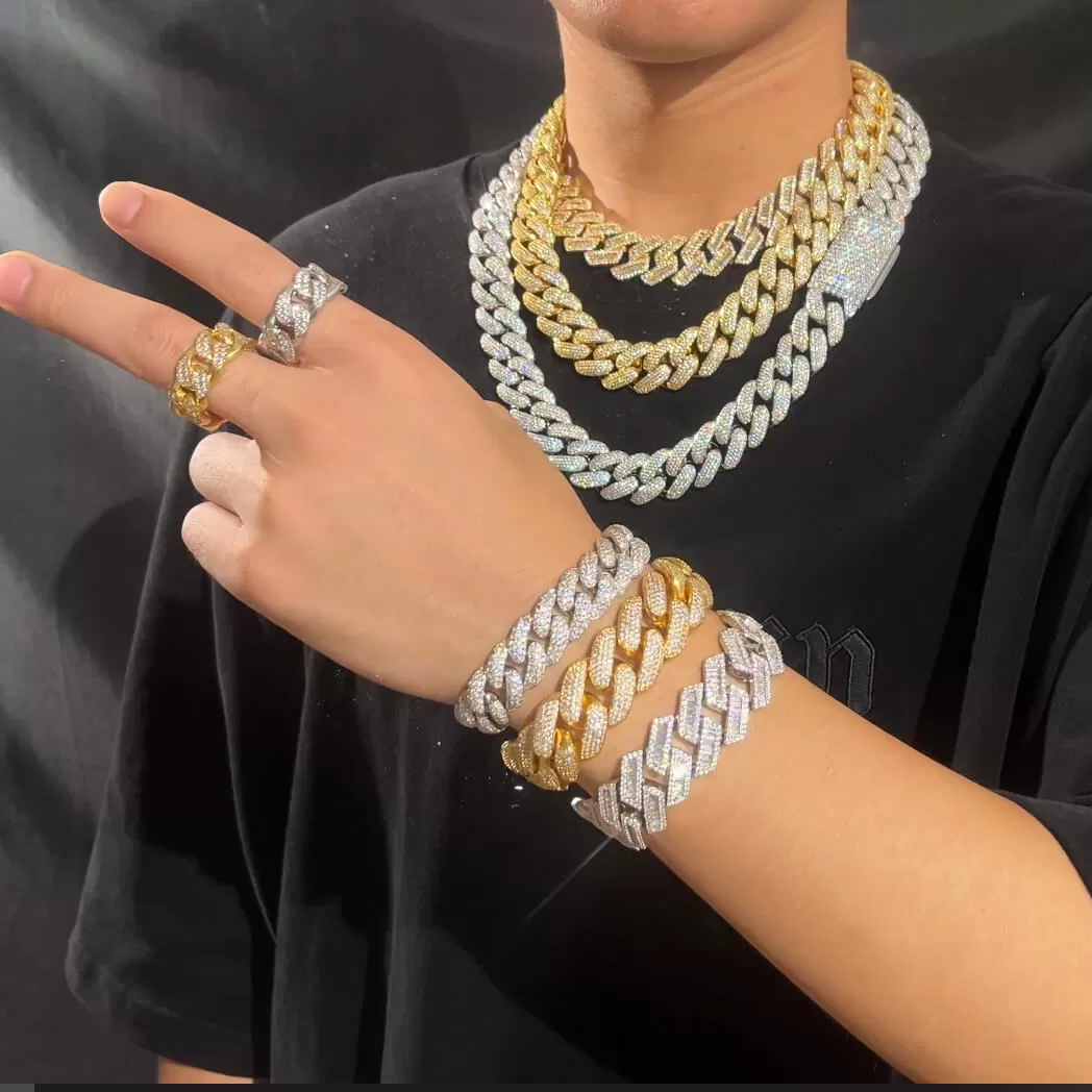 Iced Out Cuban Chain Necklace and Bracelet