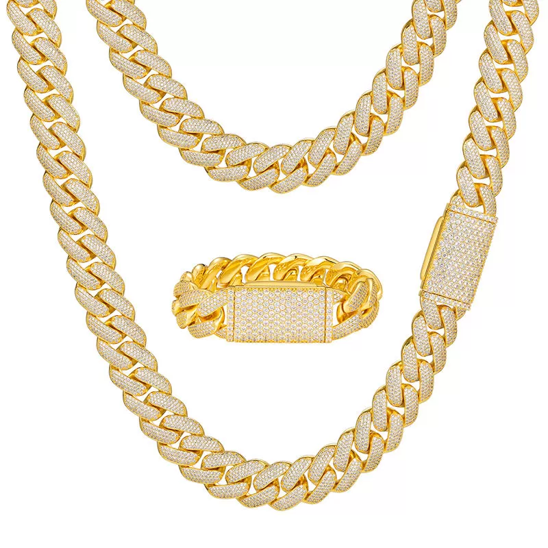 Iced Out Cuban Chain Necklace and Bracelet