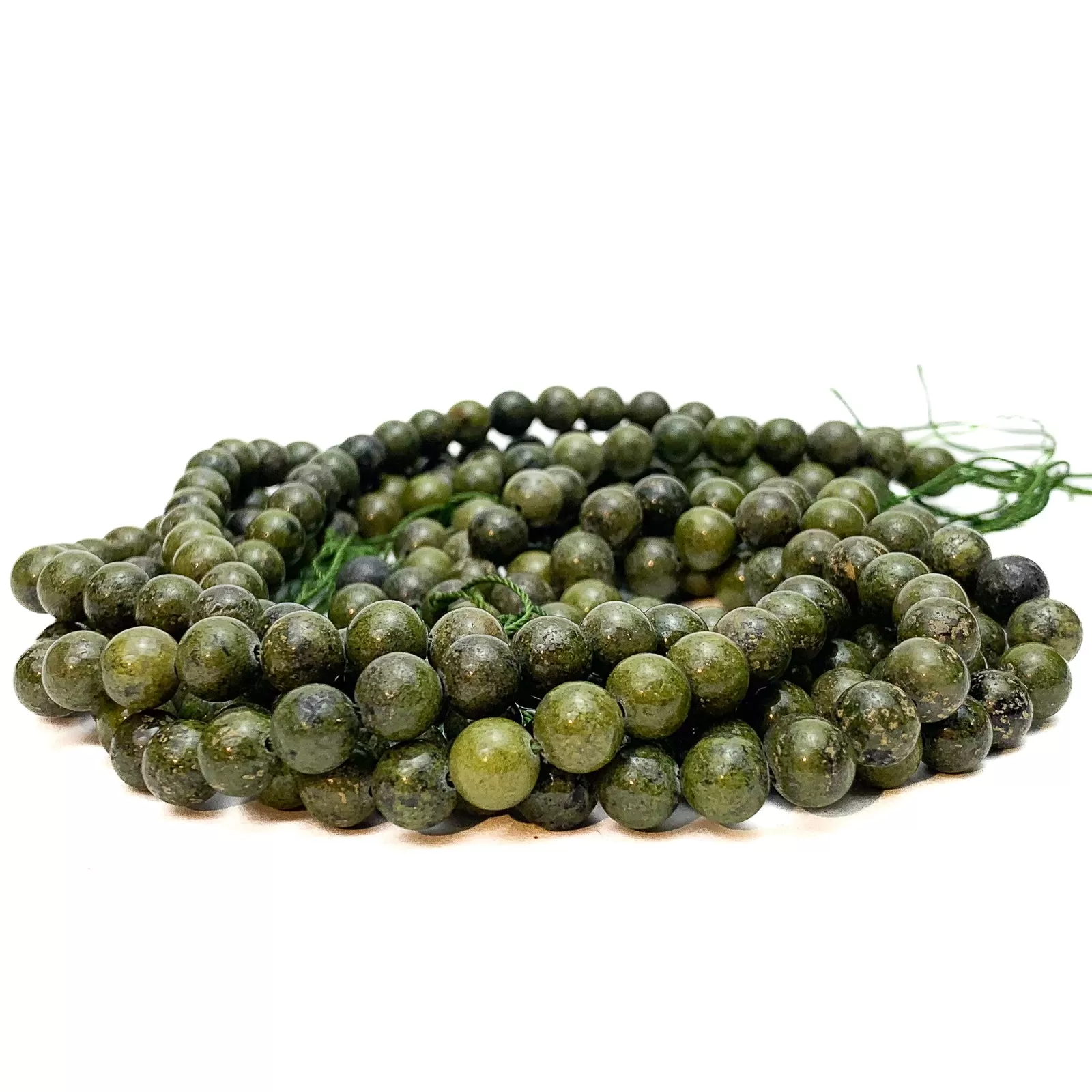 Jade with Pyrite 8mm Smooth Rounds Bead Strand