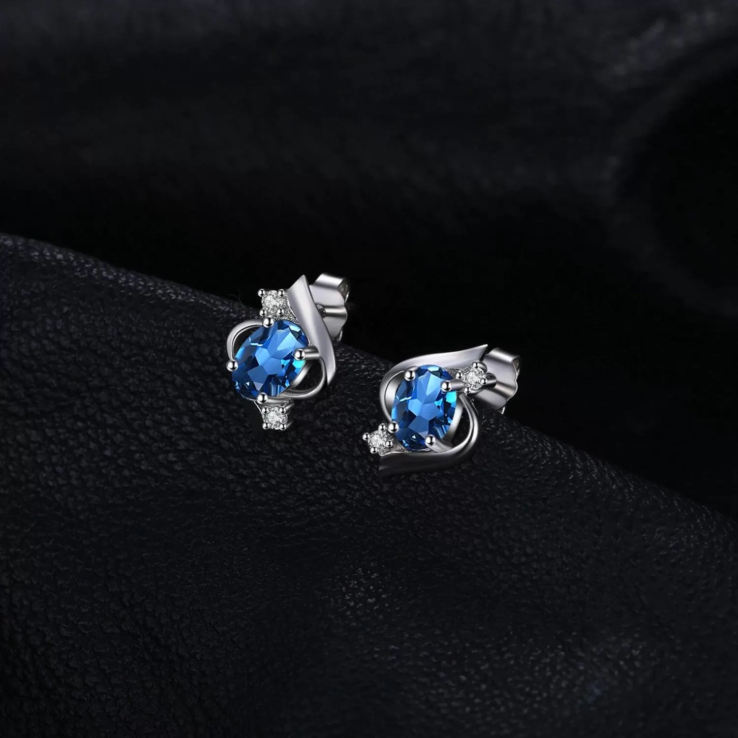 JAECJ514 Stud Earring Charm Jewelry - London Blue Topaz, 925 Sterling Silver