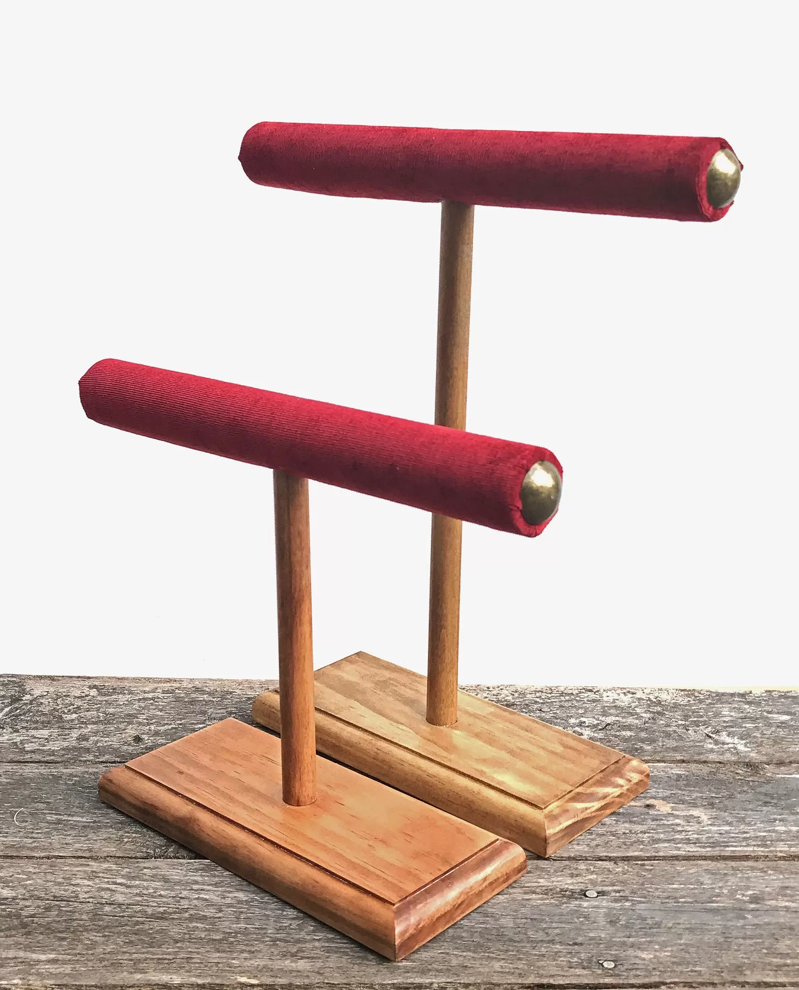 Jewelry Display, Bracelet Stand, Necklace Holder, Necklace Stand, Jewelry Storage, Wooden T-Bar Jewelry Set, Red Velvet