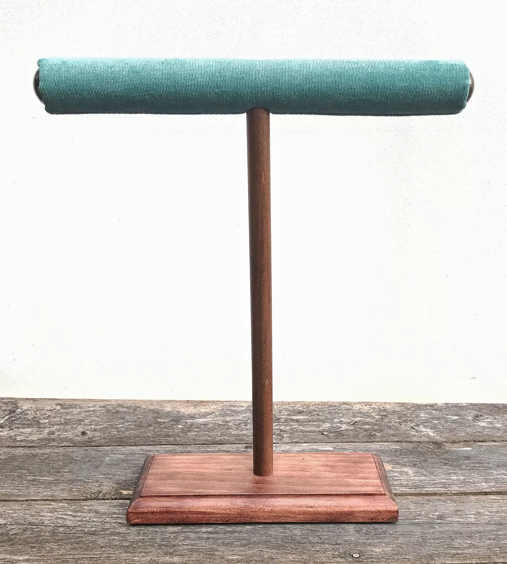 Jewelry Display, Necklace Holder, Necklace Stand, T-Bar Stand, Jewelry Storage, Bracelet Stand, Wood Jewelry Stands, Blue Green Velvet