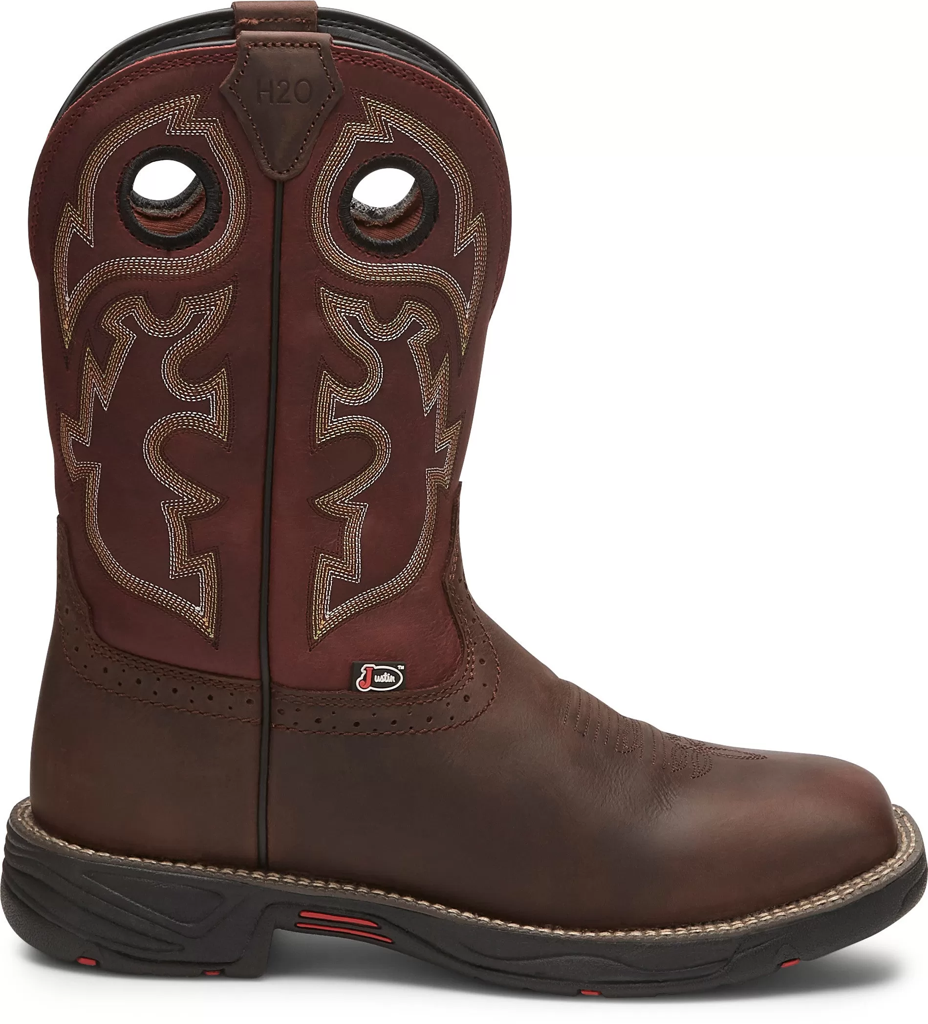 'Justin' Men's 11" Stampede Rush EH WP Square Toe Wellington - Fiesta / Grizzly Brown