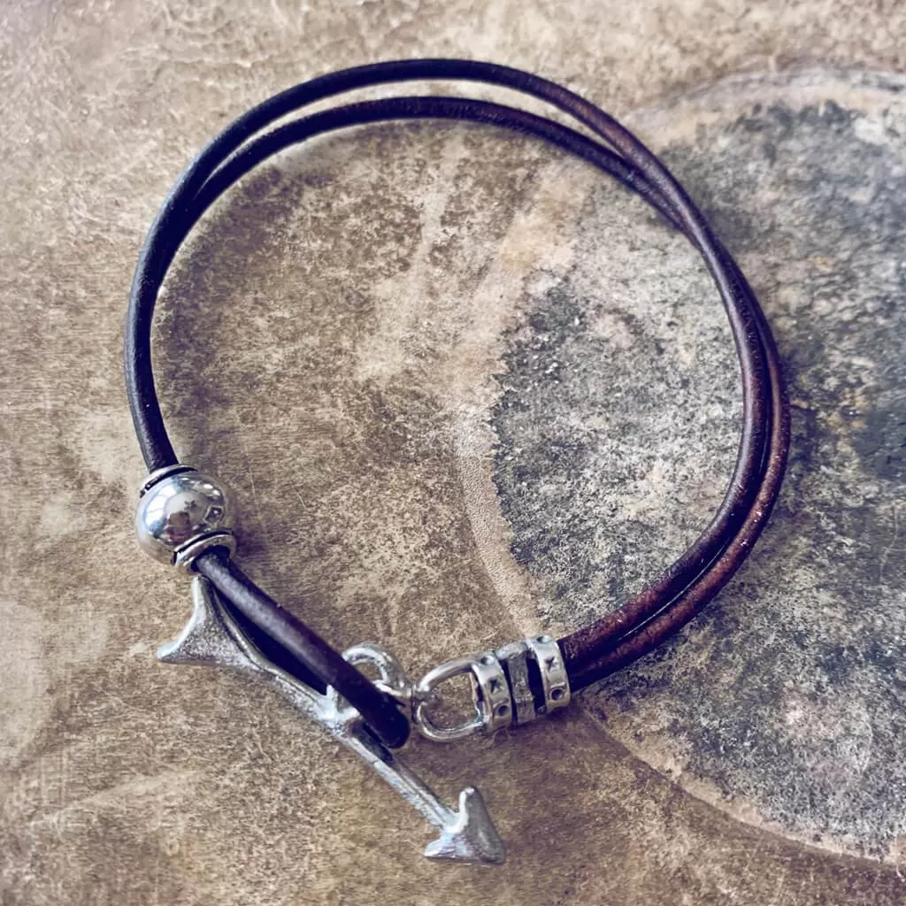 keep moving forward // unisex leather wrap bracelet with pewter arrow clasp