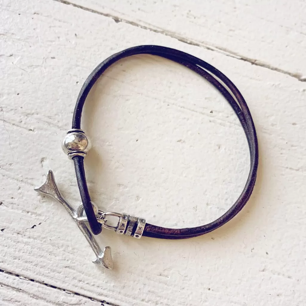 keep moving forward // unisex leather wrap bracelet with pewter arrow clasp