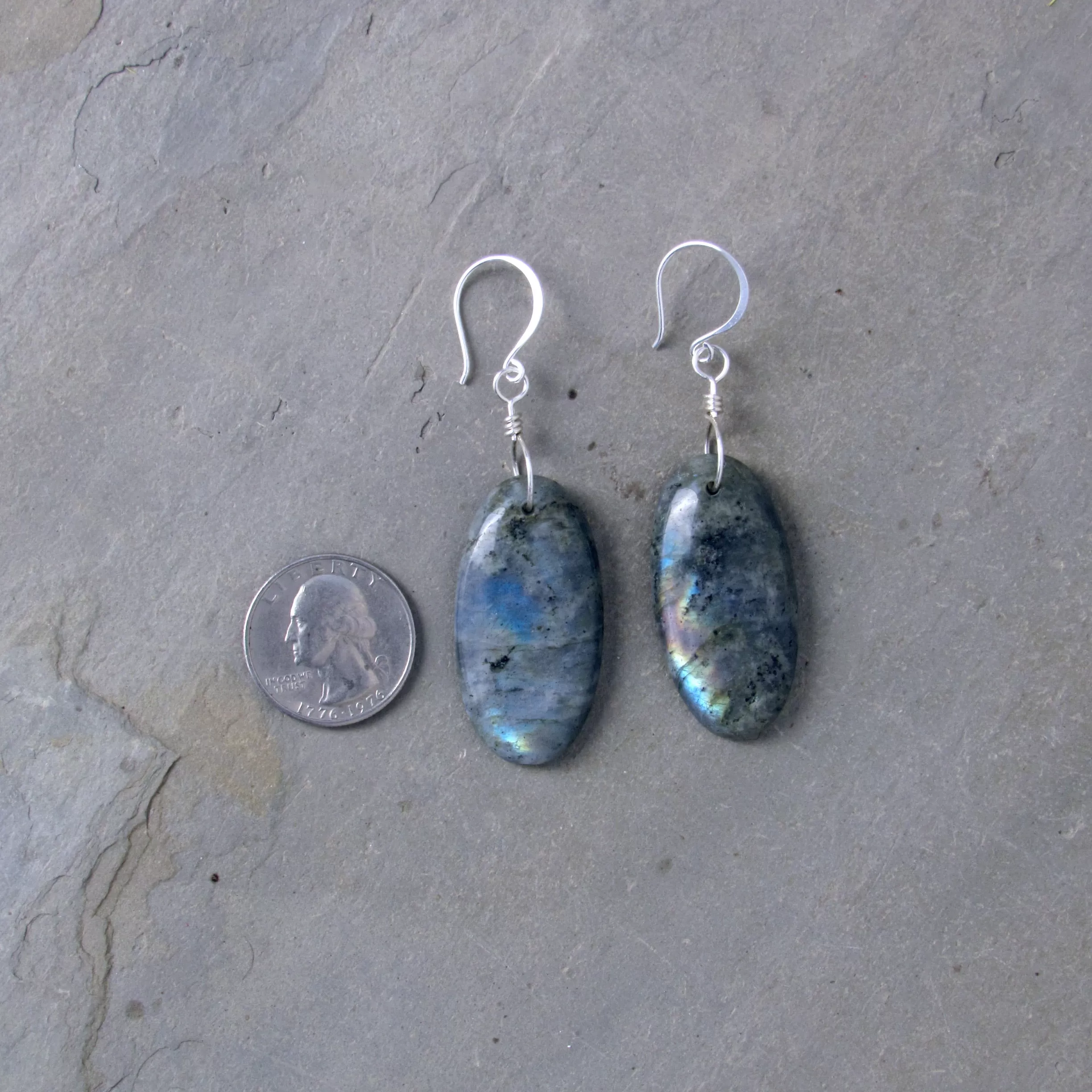 Labradorite Gemstones Hand Wrapped with Sterling Silver Drop Earrings