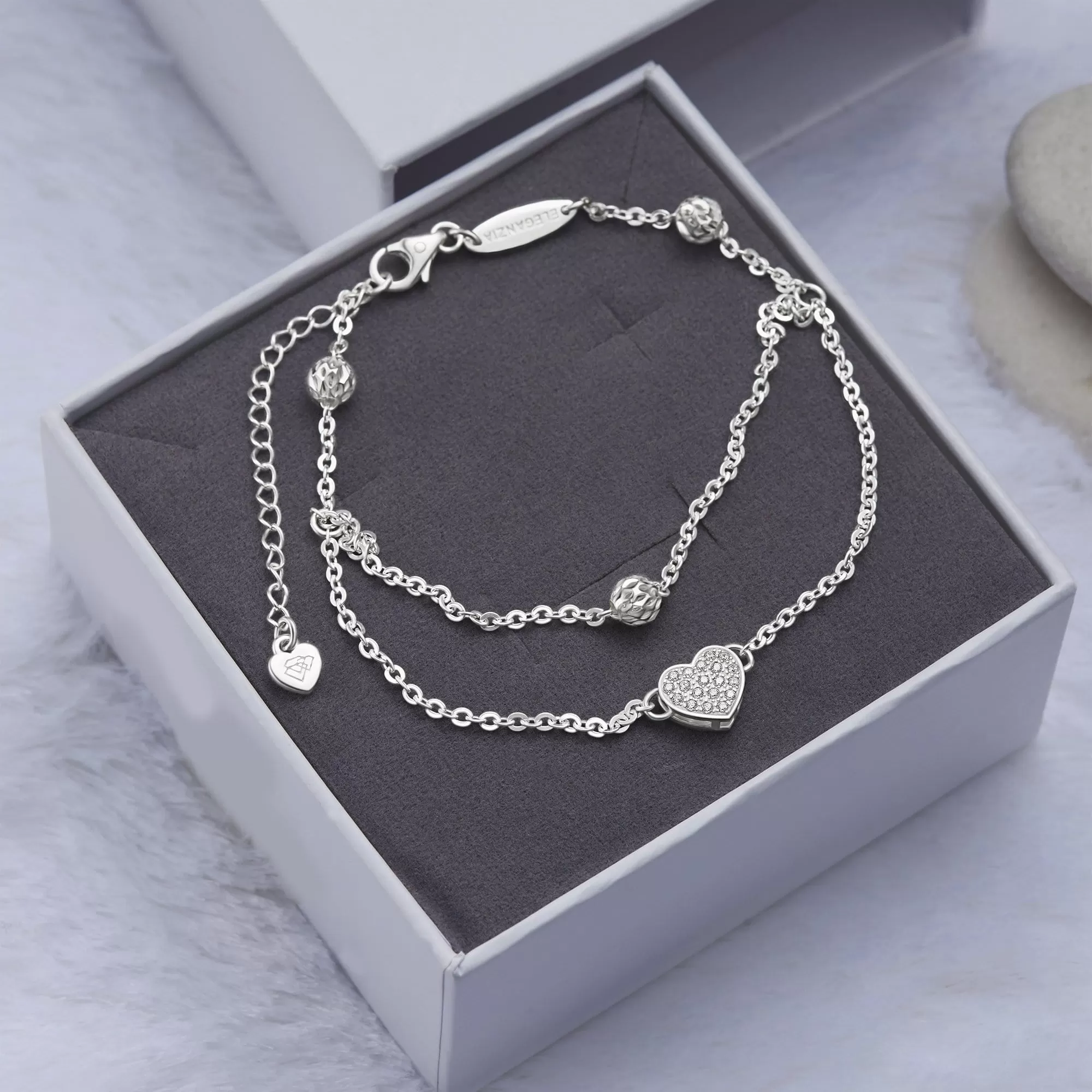 Layered Heart Ankle Bracelet Sterling Silver