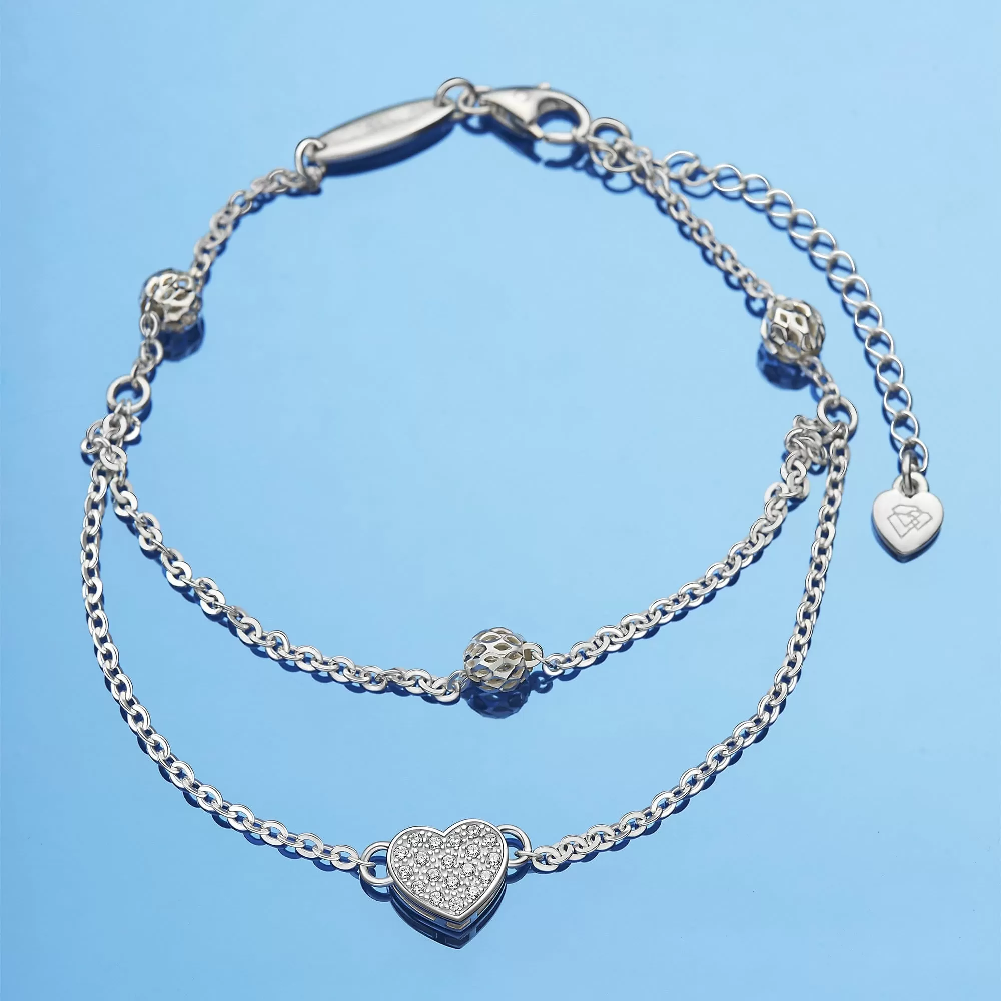 Layered Heart Ankle Bracelet Sterling Silver