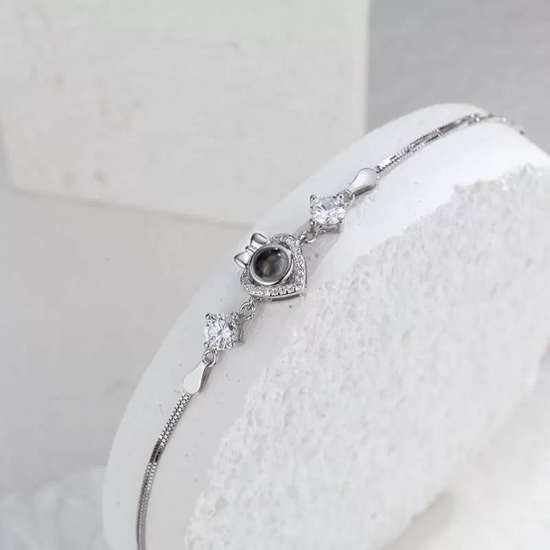 Love Bow Cubic Zirconia Projection Felicity Bracelet with Picture Inside