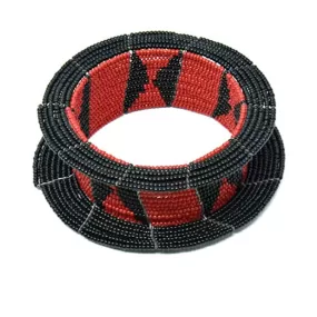 Maasai Ream Beaded Bangle 08 - Black & Red