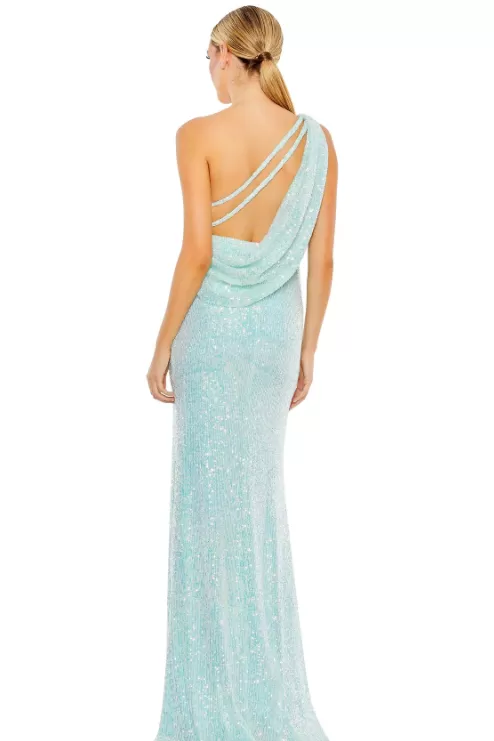 Mac Duggal sequined one shoulder draped gown style 26990