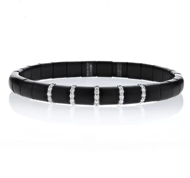 Matte Black Ceramic and Diamond Bracelet in White Gold