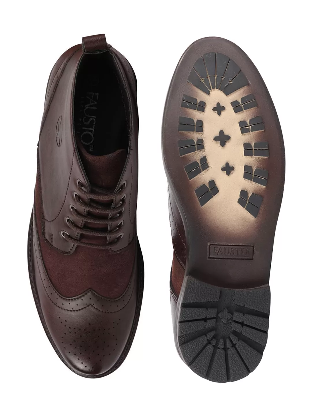 Men Brown Wingtip Lace Up Boots