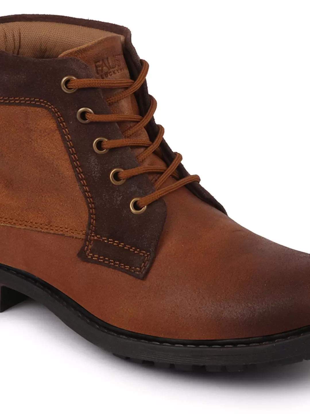 Men Tan High Ankle Lace Up Leather Boots