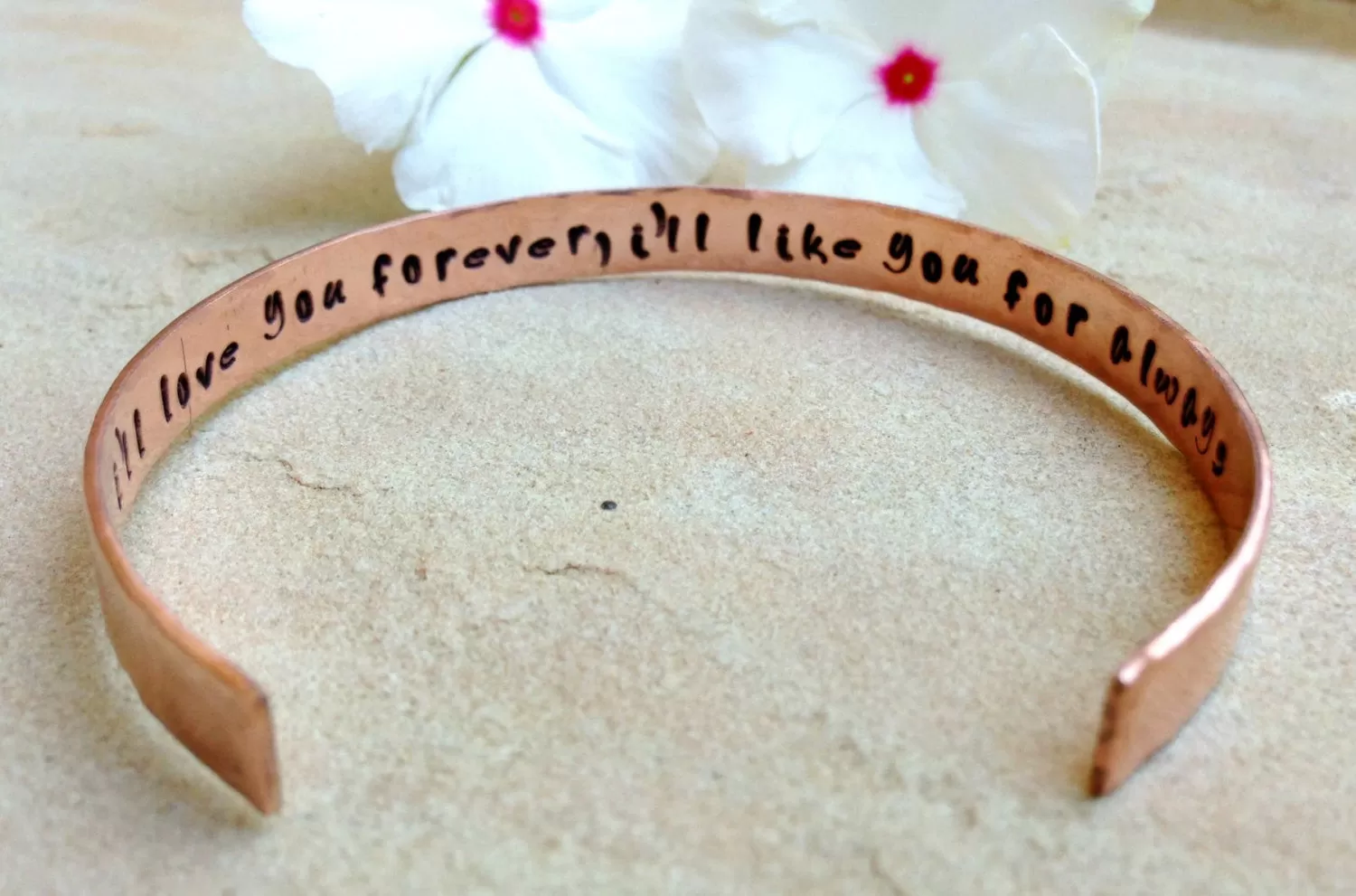 mother daughter, mother daughter gifts, secret message, i love you forever i'll like you for always, copper cuff, personalized cuff