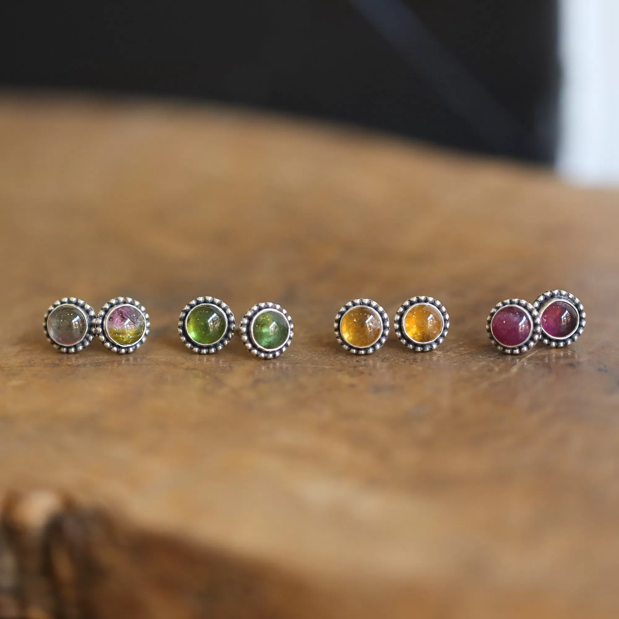 Multicolored Tourmaline Posts - Choose Your Color - Tourmaline Earrings - .925 Sterling Silver