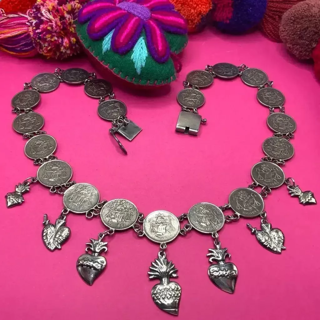 Oaxacan vintage Silver coin necklace, circa 1950