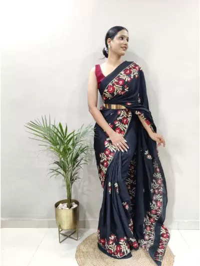 One Minute Black Silk Zari Saree