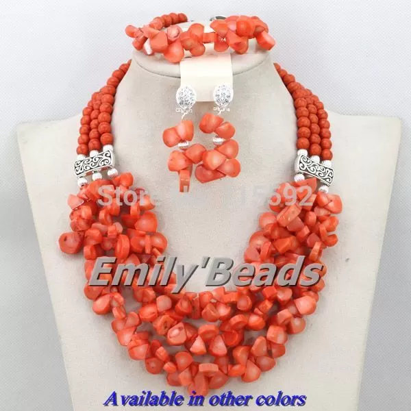 Orange African Costume Jewelry Sets Nigerian Wedding