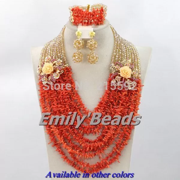 Orange African Costume Jewelry Sets Nigerian Wedding