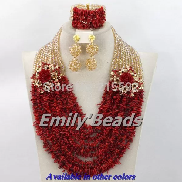 Orange African Costume Jewelry Sets Nigerian Wedding