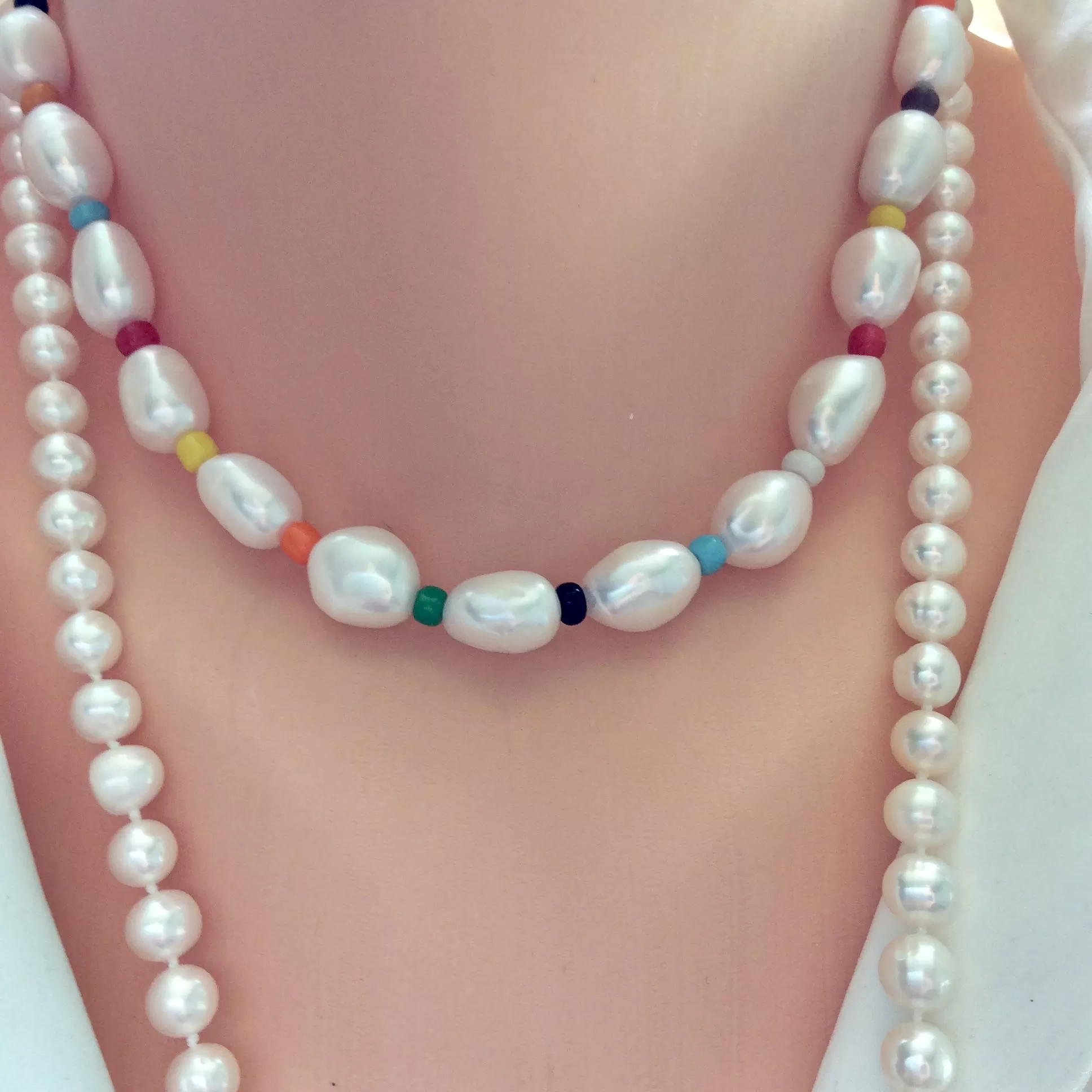 Pearls & African Glass Beads Necklace, Pearl Short Necklace, Bohemian Jewelry, Summer Jewelry, Beach Jewelry