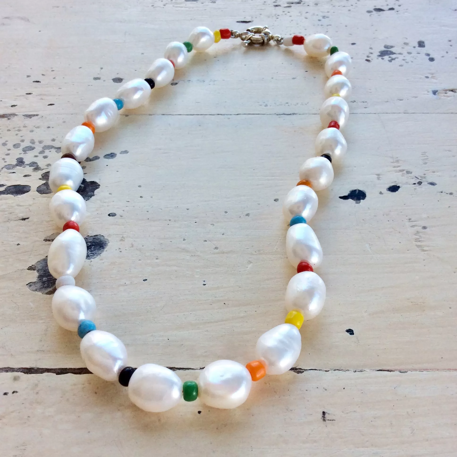 Pearls & African Glass Beads Necklace, Pearl Short Necklace, Bohemian Jewelry, Summer Jewelry, Beach Jewelry