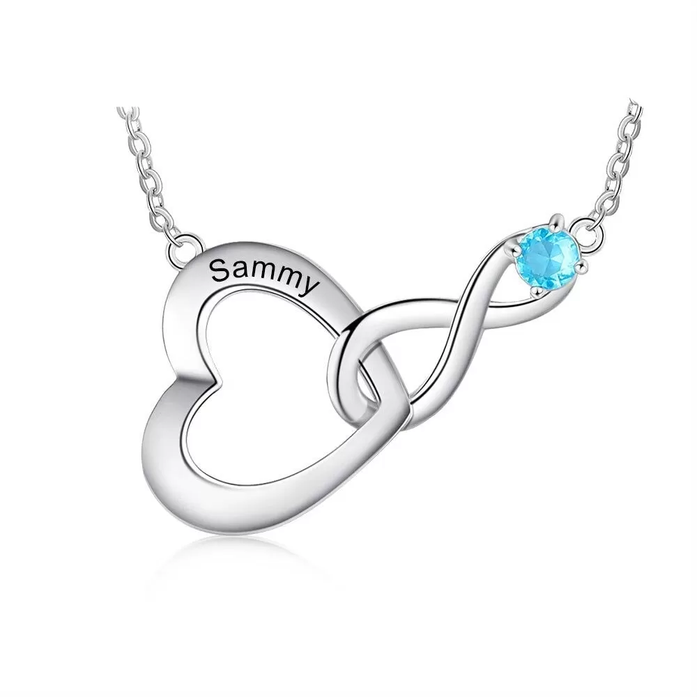 Personalized 1 Stone 1 Name Infinity & Heart Necklaces