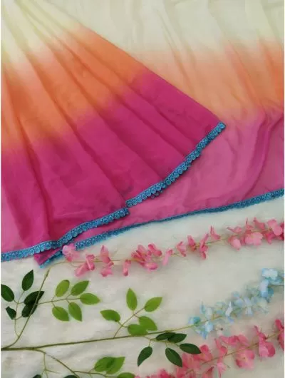 Pink-Blue 1 Minute Sari Sticthed Bollywood Georgette Saree