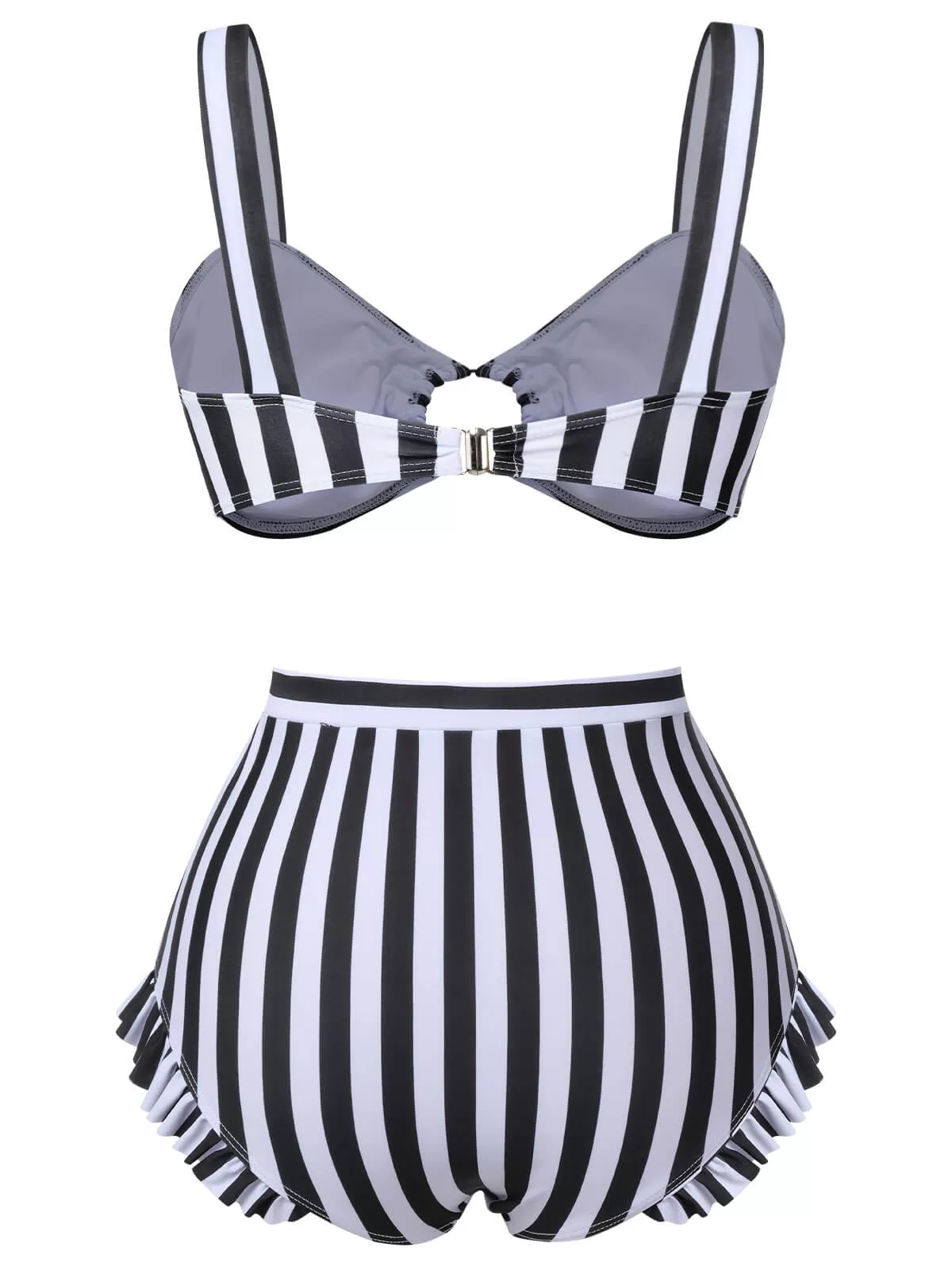 [Pre-Sale] Black White 1930s Striped Hollow-Out Swimsuit