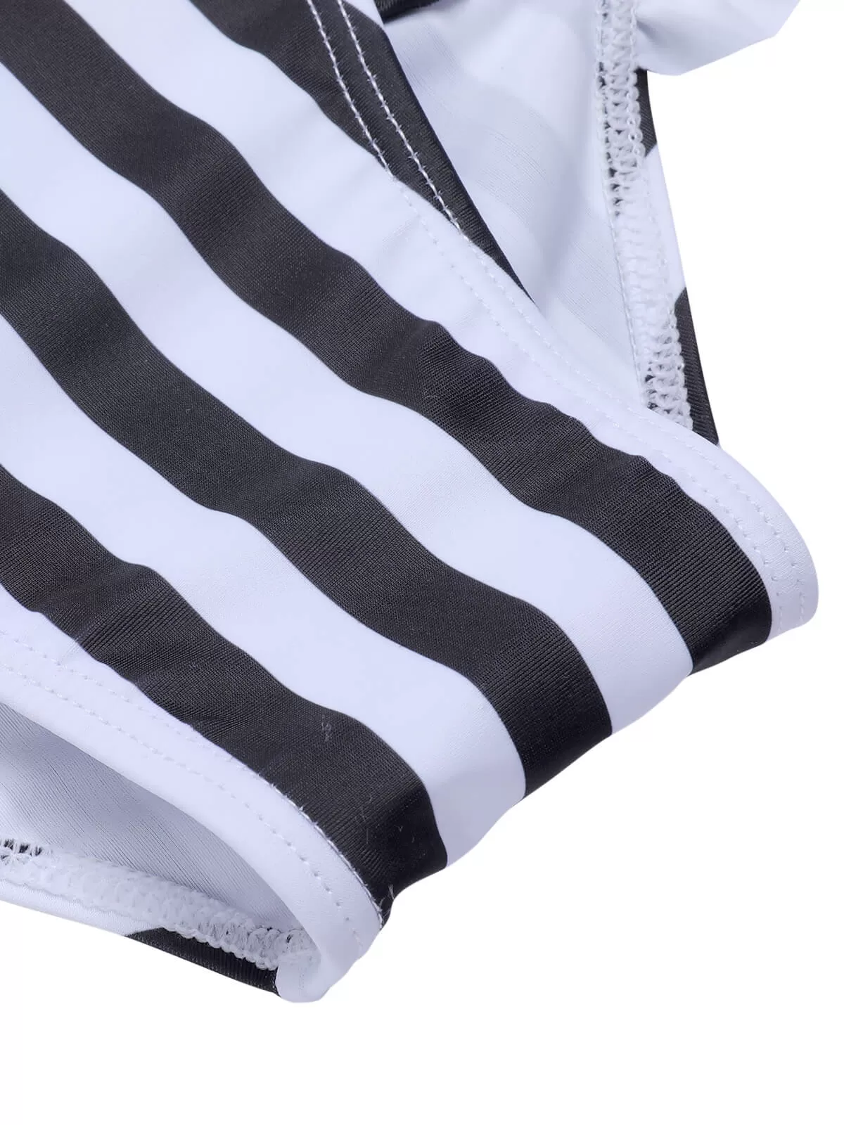 [Pre-Sale] Black White 1930s Striped Hollow-Out Swimsuit