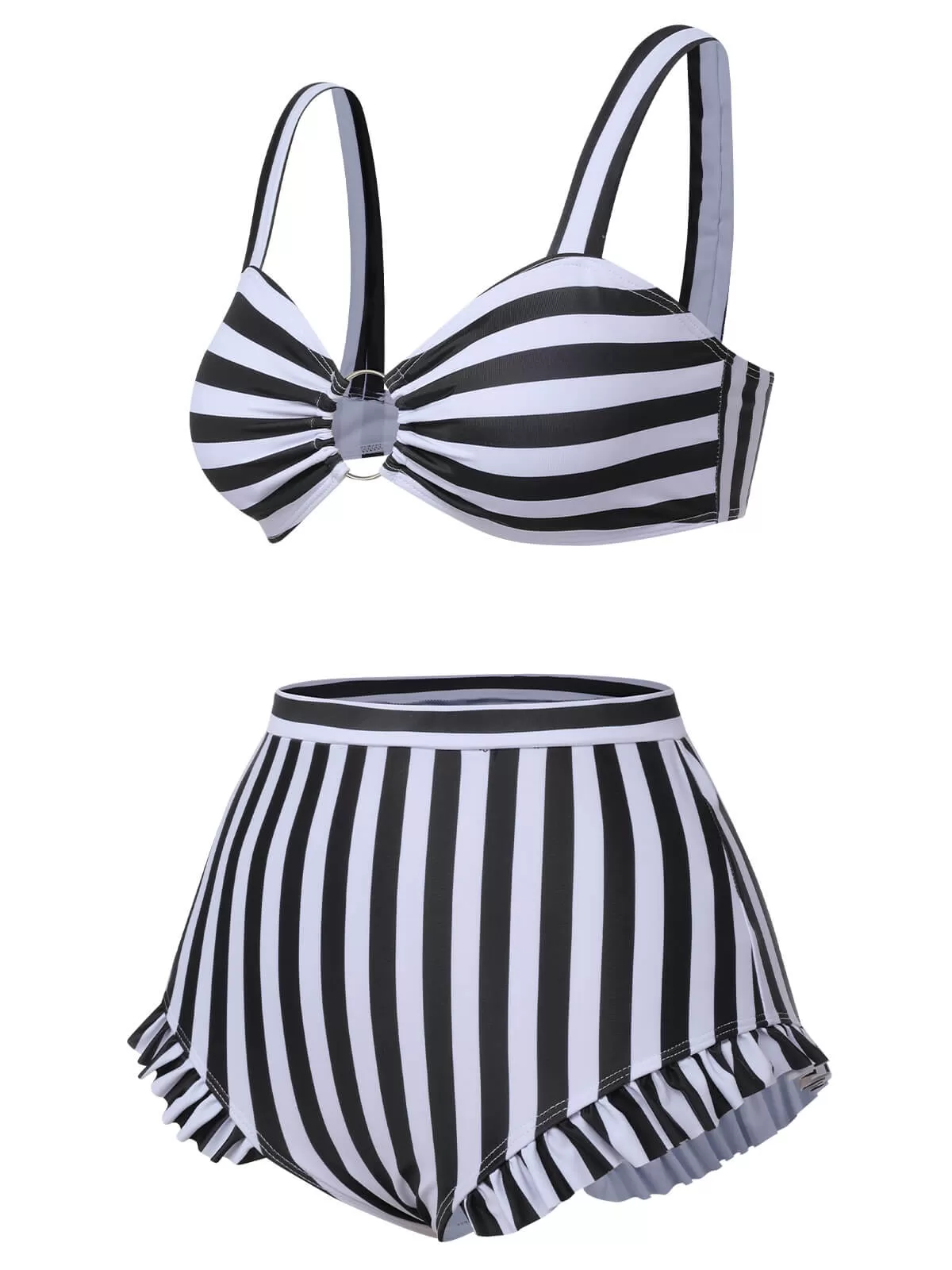 [Pre-Sale] Black White 1930s Striped Hollow-Out Swimsuit