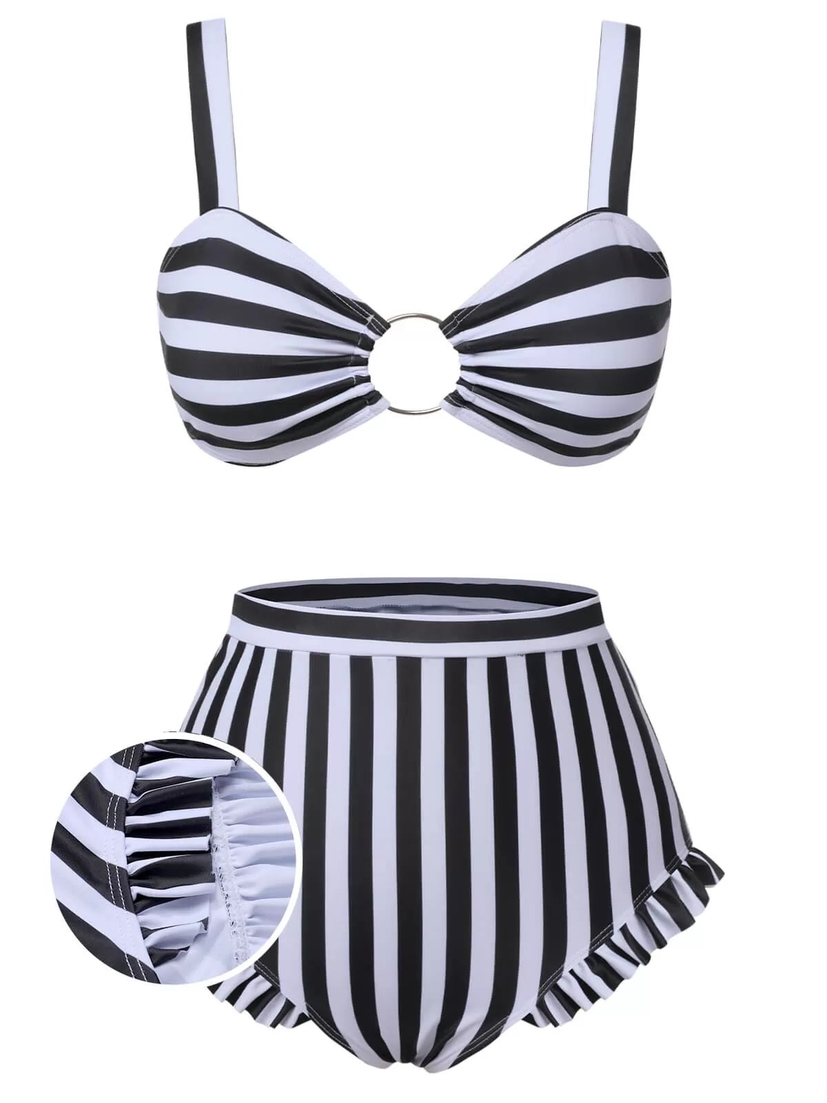 [Pre-Sale] Black White 1930s Striped Hollow-Out Swimsuit