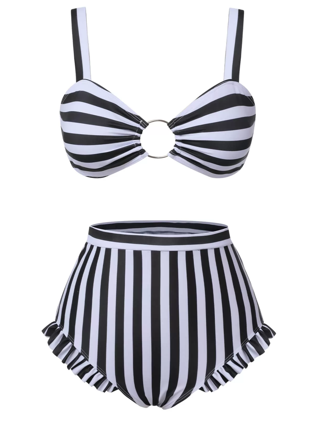 [Pre-Sale] Black White 1930s Striped Hollow-Out Swimsuit