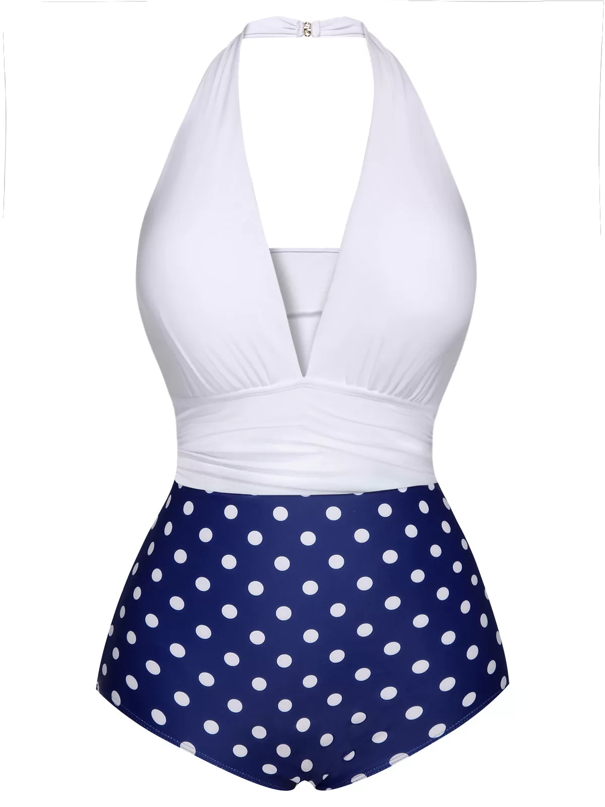 [Pre-Sale] Blue & White 1950s Polka Dots Halter Swimsuit