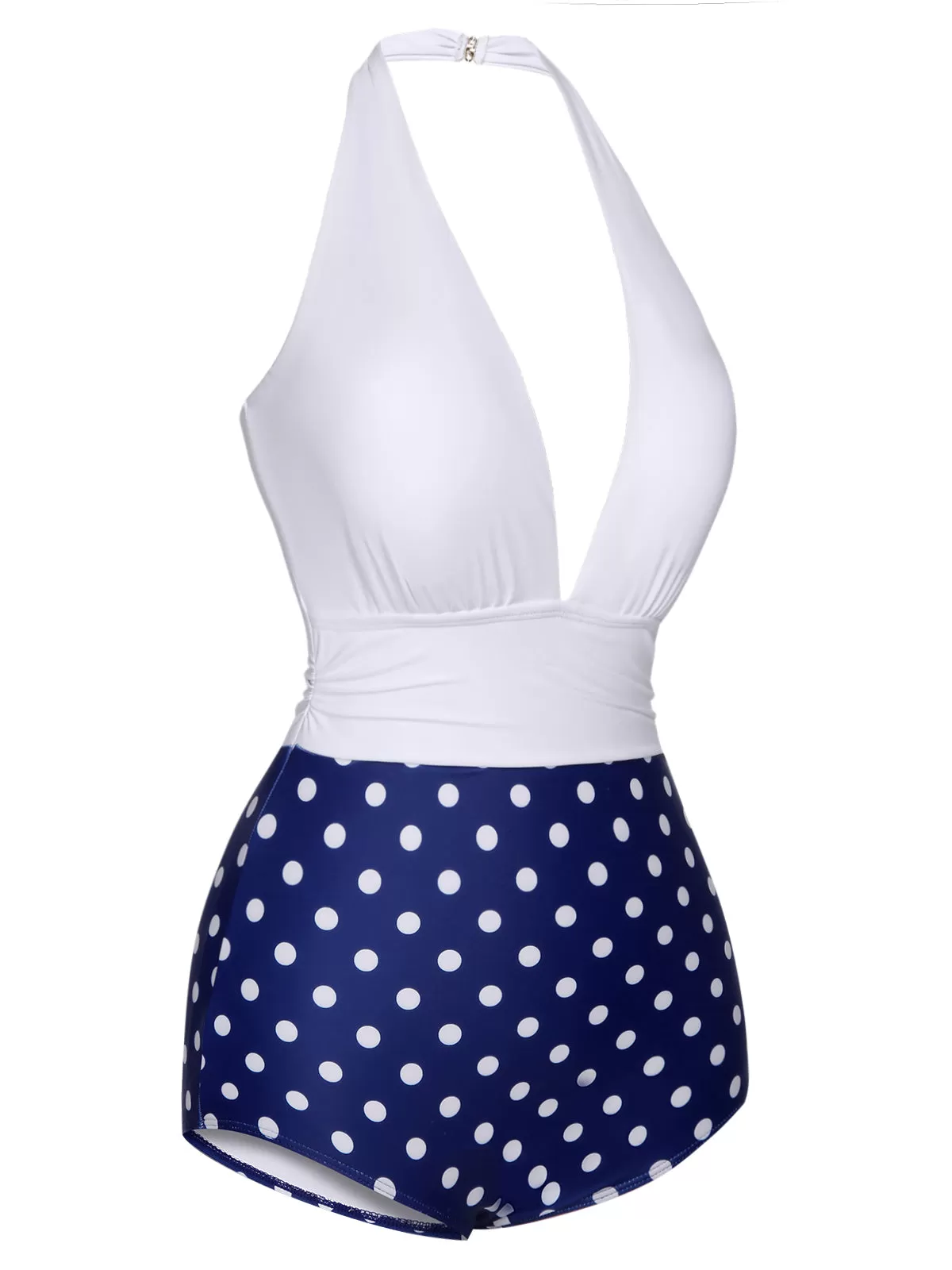 [Pre-Sale] Blue & White 1950s Polka Dots Halter Swimsuit