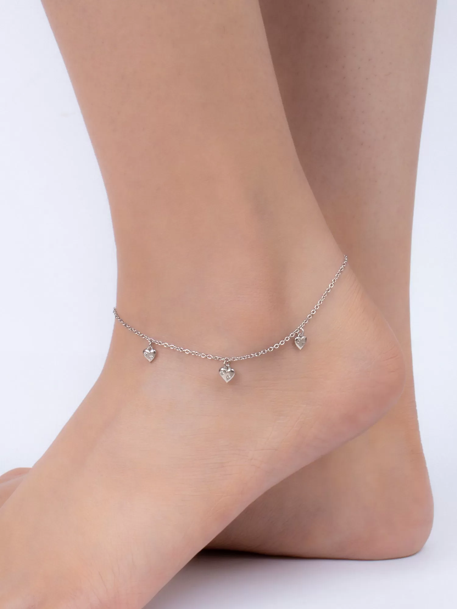 Pure Silver Triple Hearts Design Anklet For Women