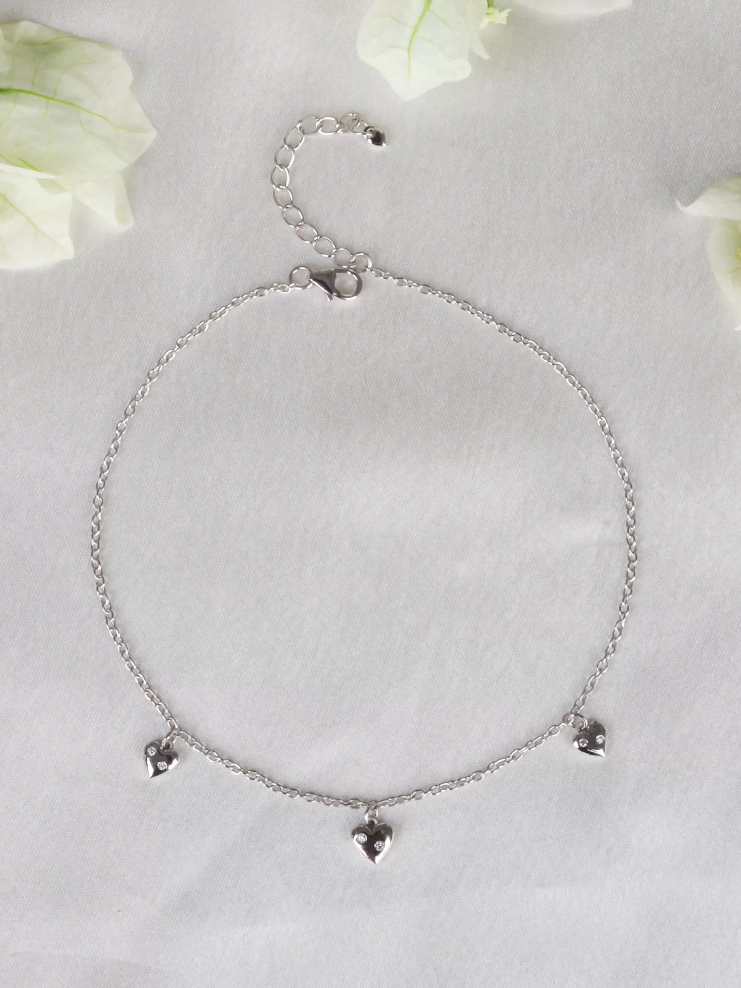 Pure Silver Triple Hearts Design Anklet For Women