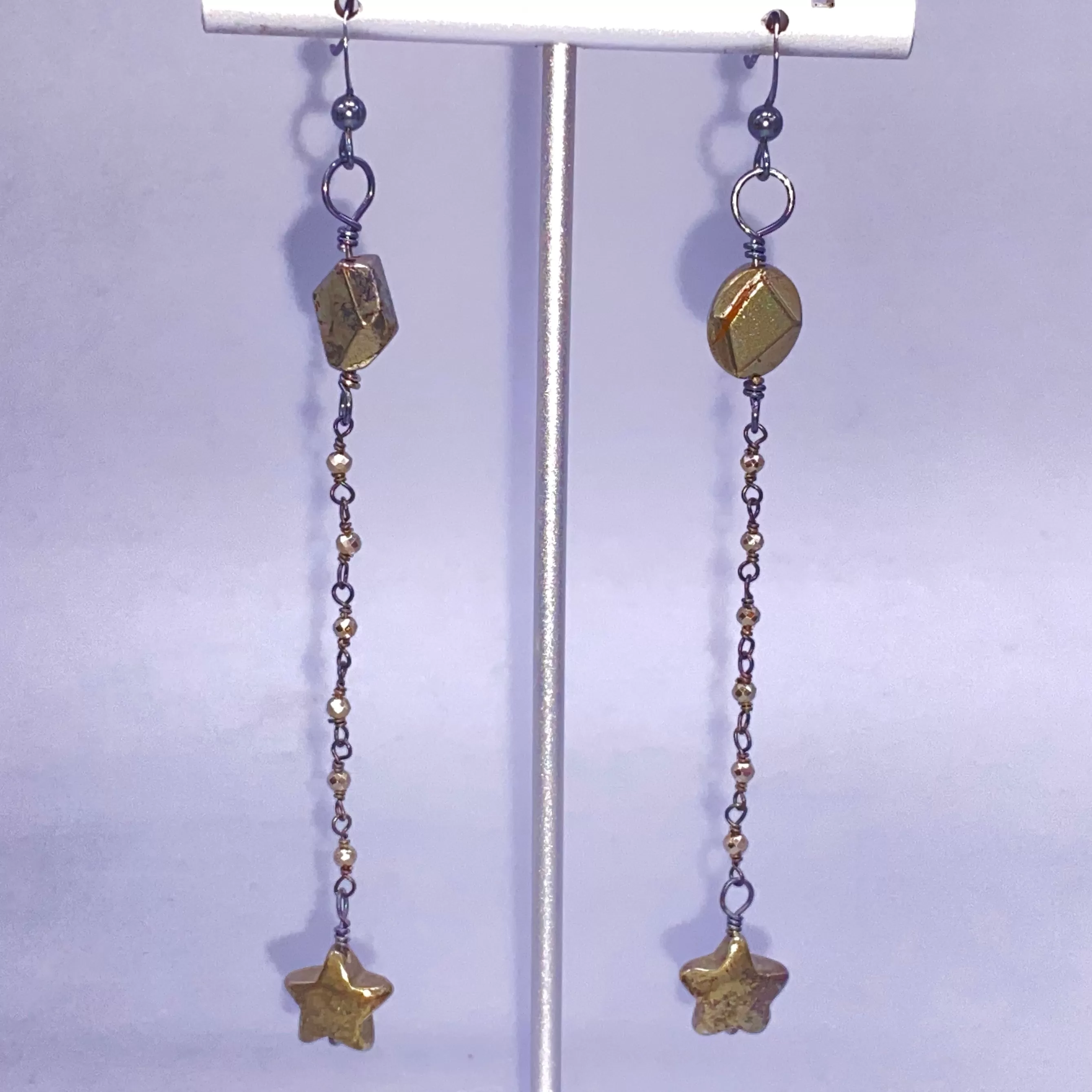 Pyrite Star and Sterling Silver Dangle Earrings