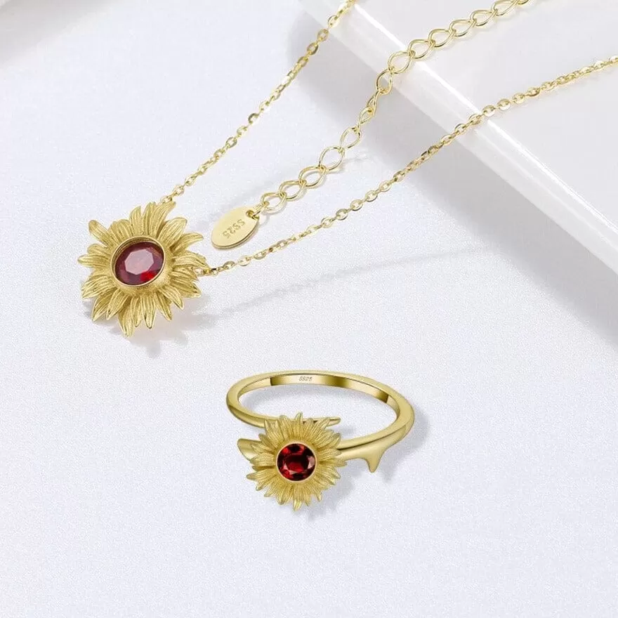 Queen Gorgeous Sunflower Ruby Jewelry Set - 925 Sterling Silver